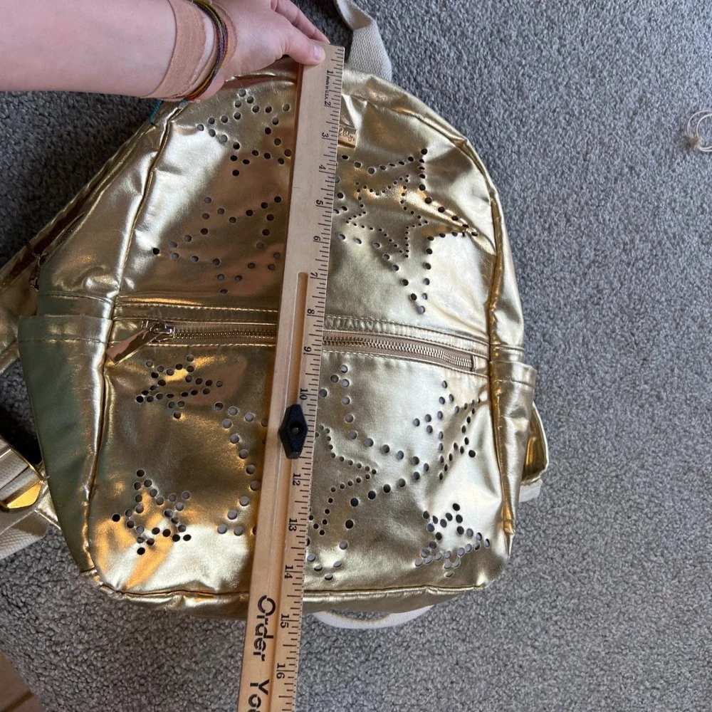Packed Party Backpack Gold Metallic Perforated Star Zip‎ Bag girls school travel
